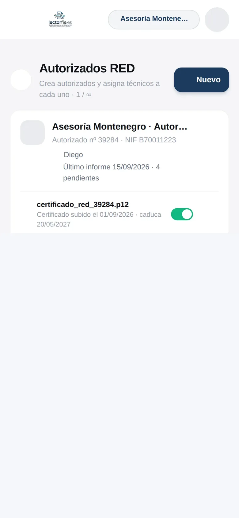 Gestión de autorizados RED y certificado digital