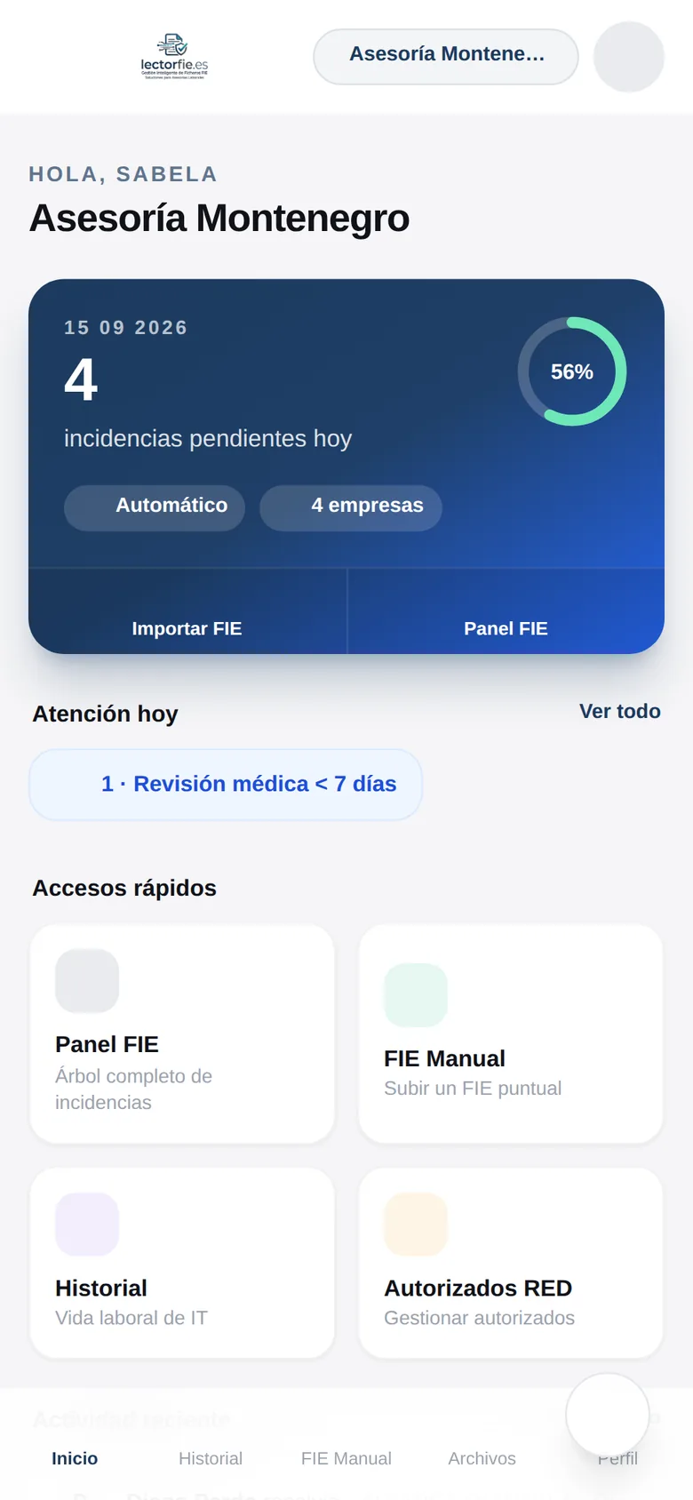 Pantalla de Inicio de lectorfie.es